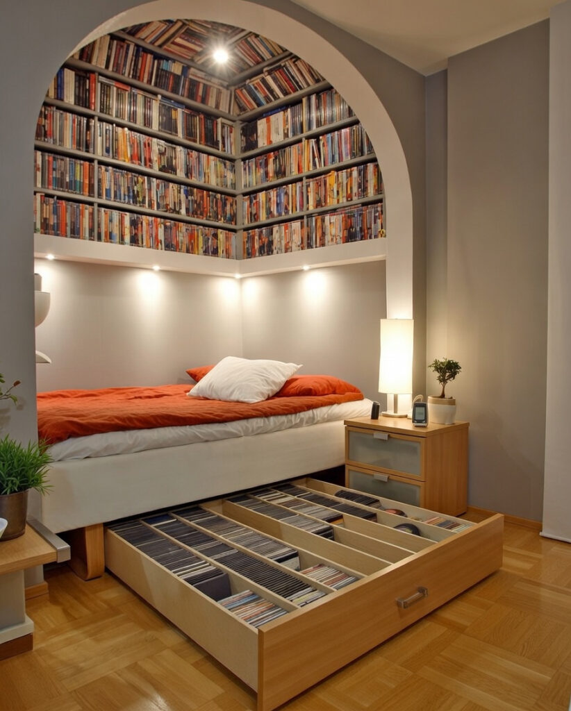 Book Shelves Above the Bed