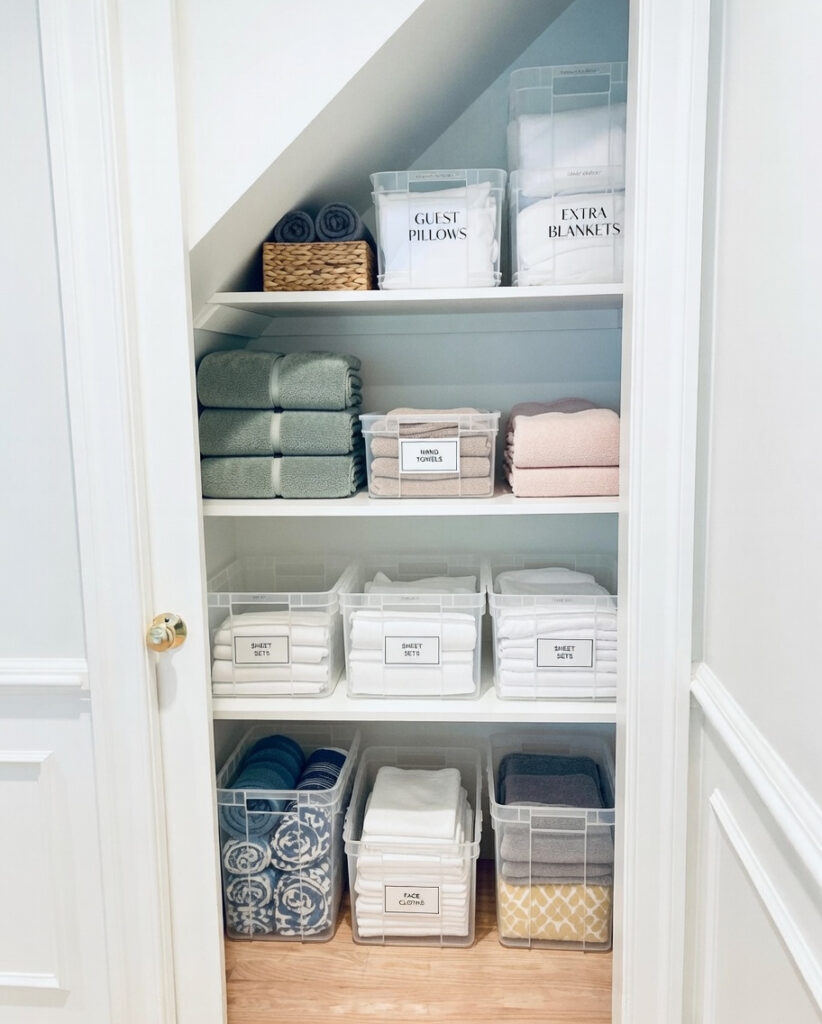 Containers for Linen Closet Towel Storage