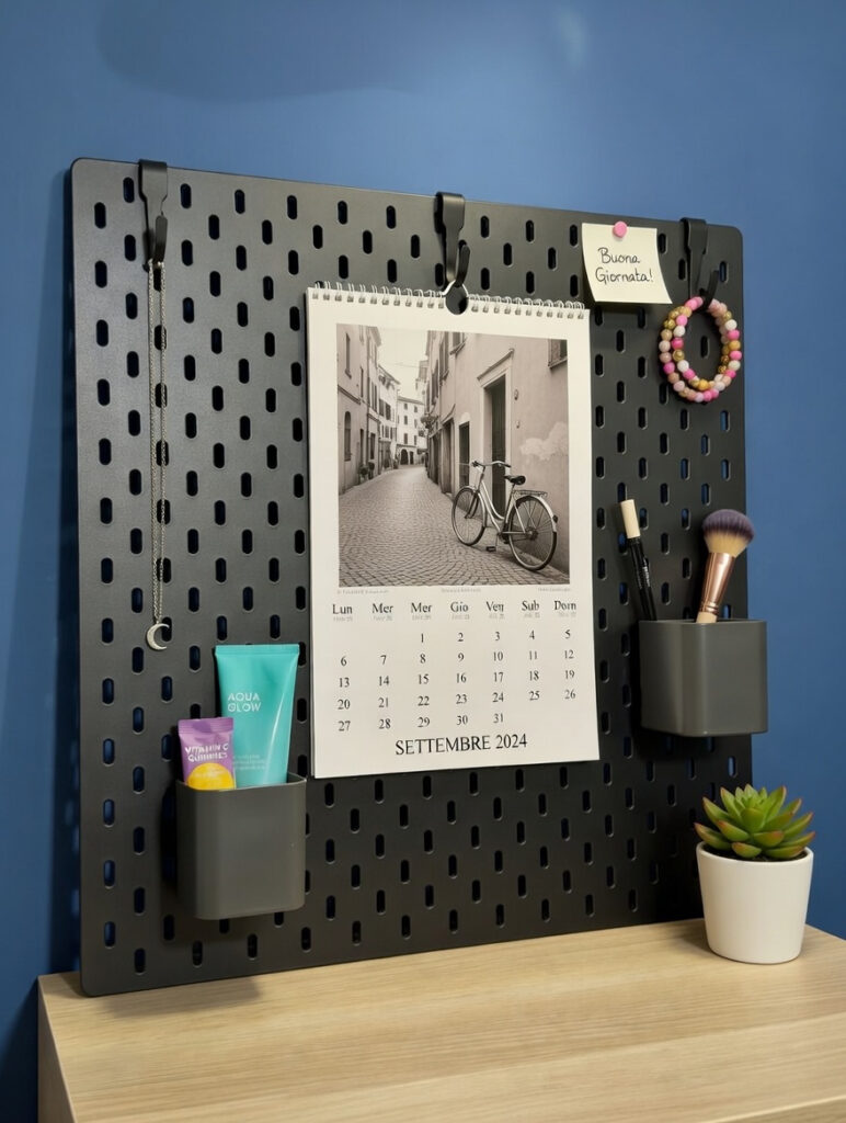 Use a Pegboard to Organize Accessories and Makeup