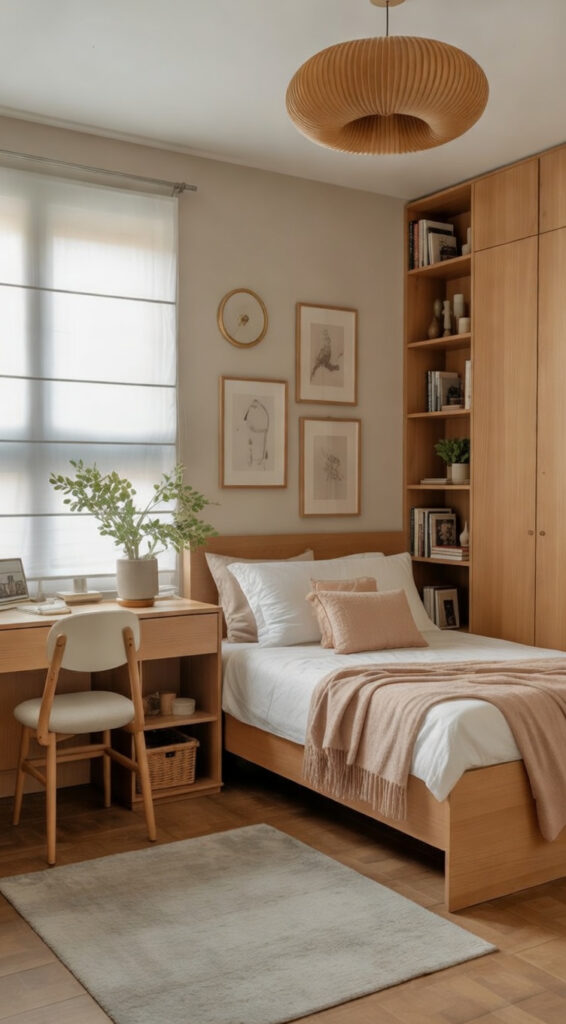 Warm Scandinavian-Inspired Bedroom with Natural Wood Tone